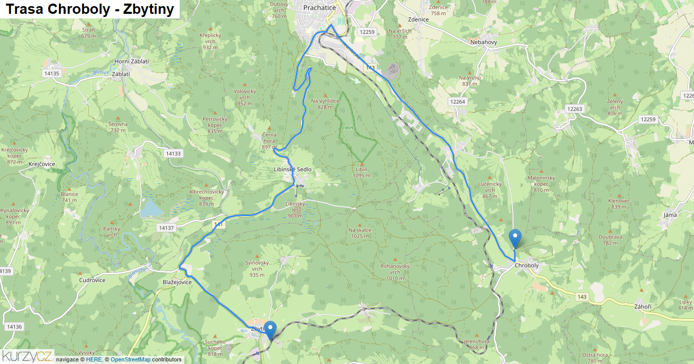 Chroboly-Zbytiny, mapa trasy