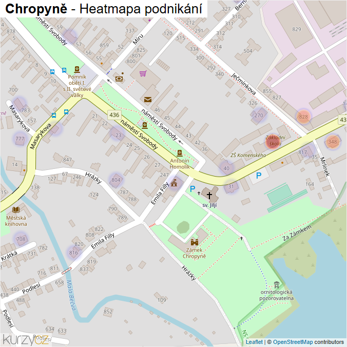 Mapa Chropyně - Firmy v části obce.