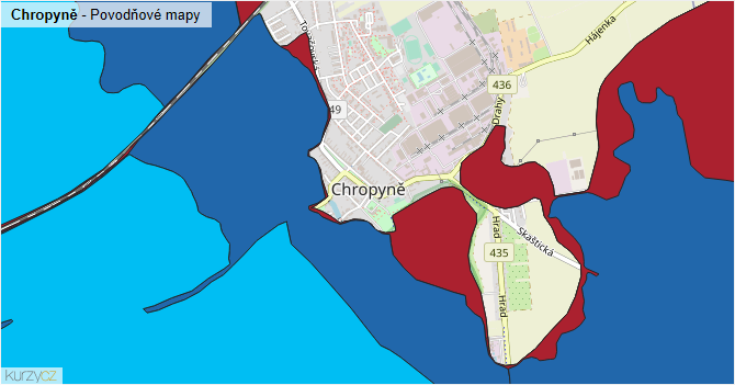 Chropyně - záplavové mapy stoleté vody