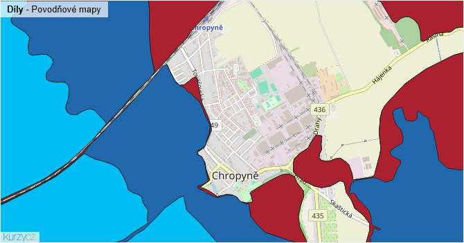 Díly - záplavové mapy stoleté vody