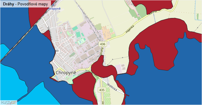 Dráhy - záplavové mapy stoleté vody