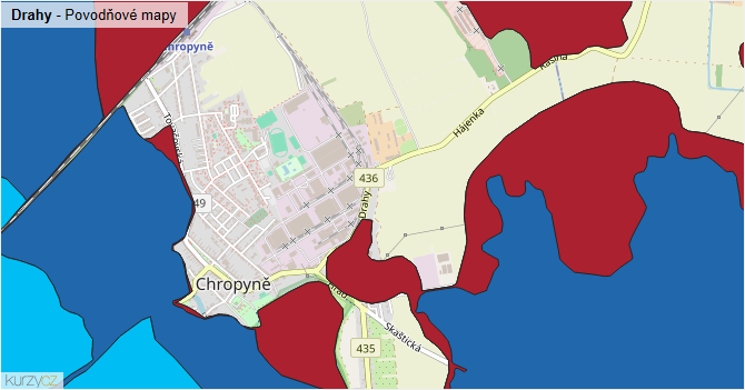 Drahy - záplavové mapy stoleté vody