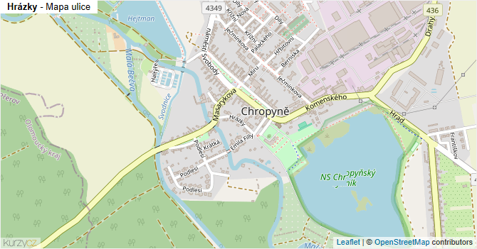 Hrázky - mapa ulice