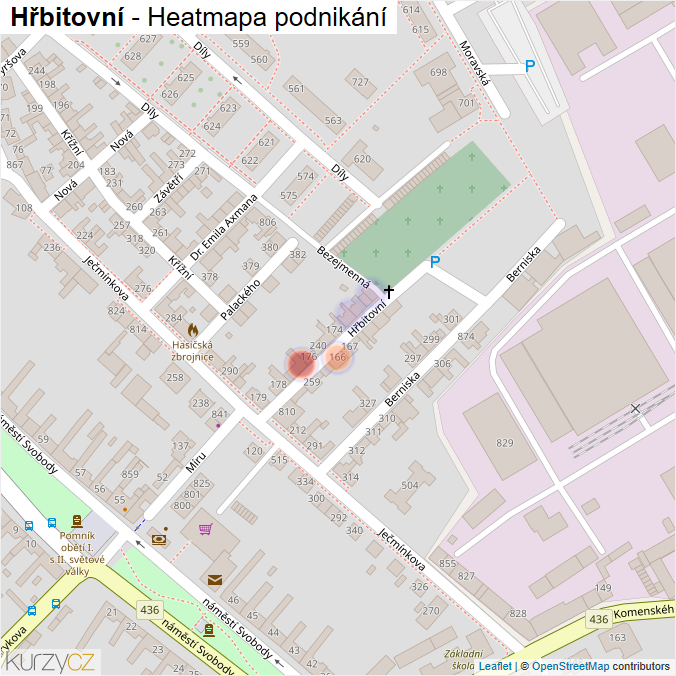 Mapa Hřbitovní - Firmy v ulici.