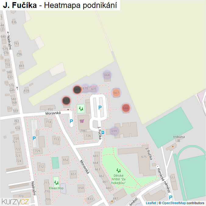 Mapa J. Fučíka - Firmy v ulici.