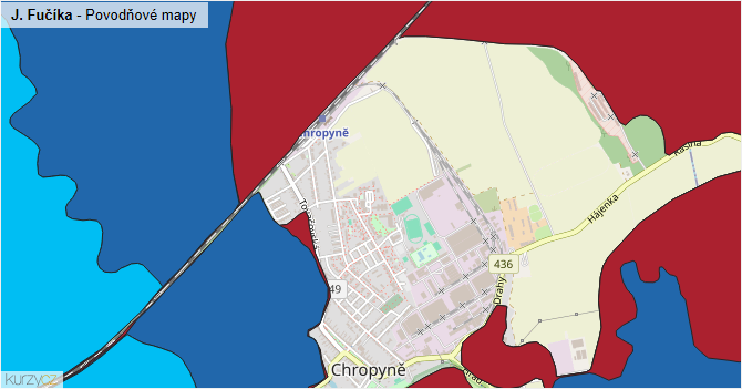 J. Fučíka - záplavové mapy stoleté vody