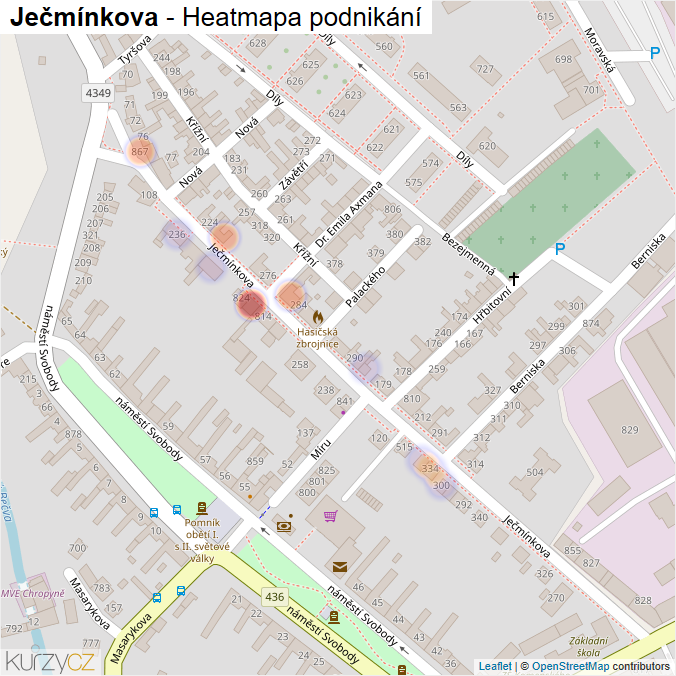Mapa Ječmínkova - Firmy v ulici.