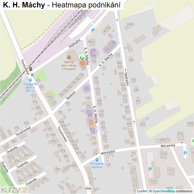Mapa K. H. Máchy - Firmy v ulici.
