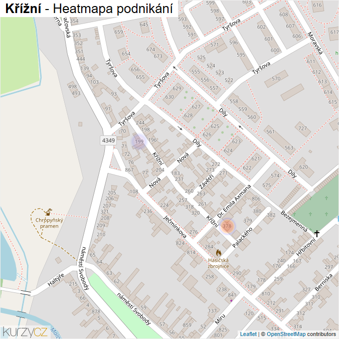 Mapa Křížní - Firmy v ulici.