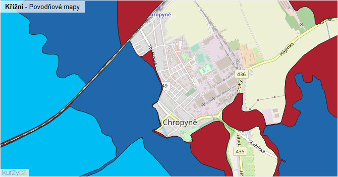 Křížní - záplavové mapy stoleté vody