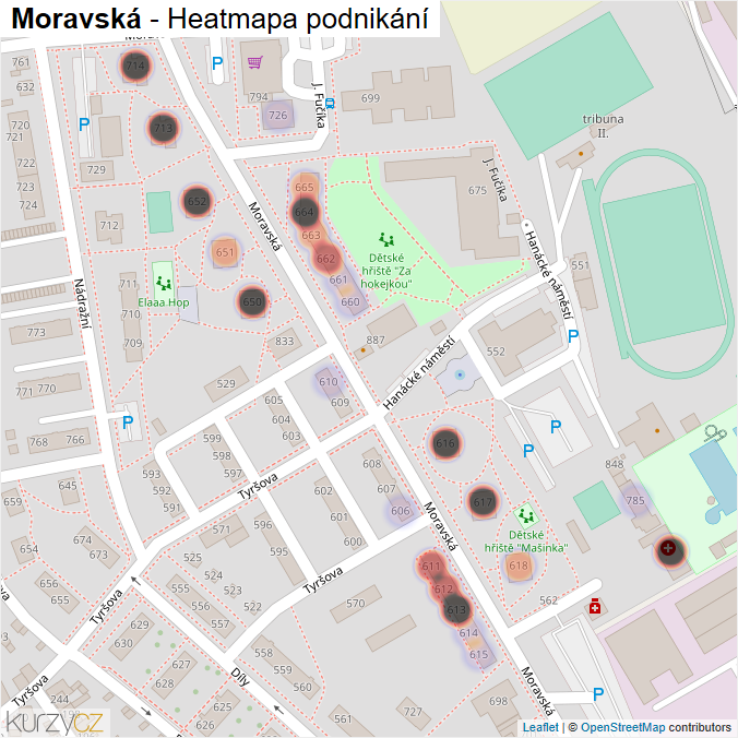 Mapa Moravská - Firmy v ulici.