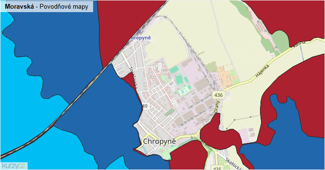 Moravská - záplavové mapy stoleté vody