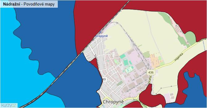Nádražní - záplavové mapy stoleté vody