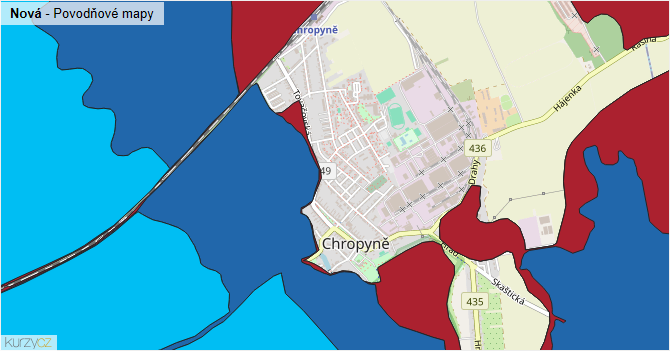 Nová - záplavové mapy stoleté vody