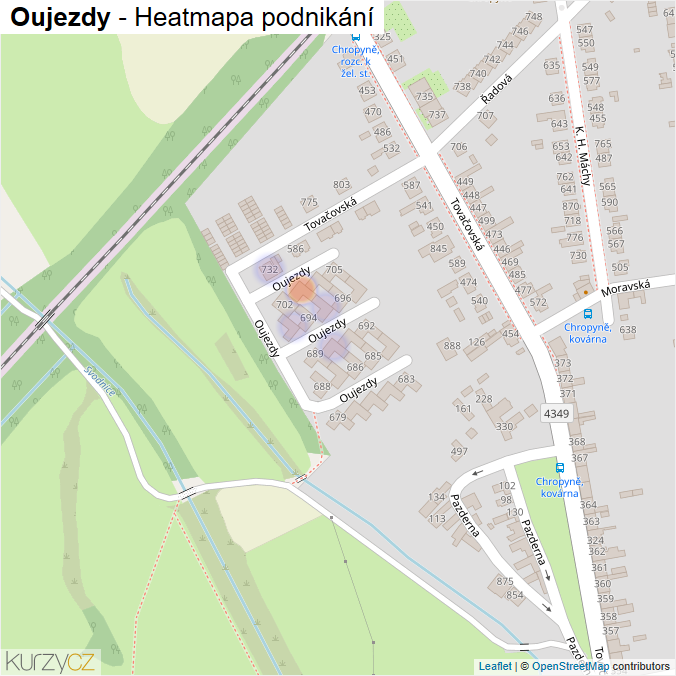 Mapa Oujezdy - Firmy v ulici.