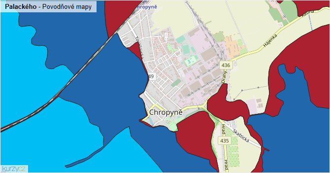 Palackého - záplavové mapy stoleté vody