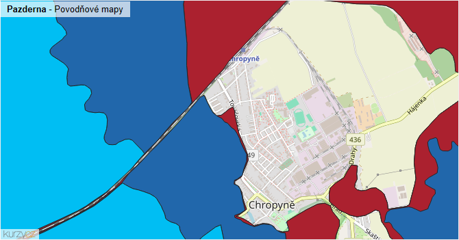 Pazderna - záplavové mapy stoleté vody