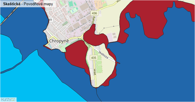 Skaštická - záplavové mapy stoleté vody