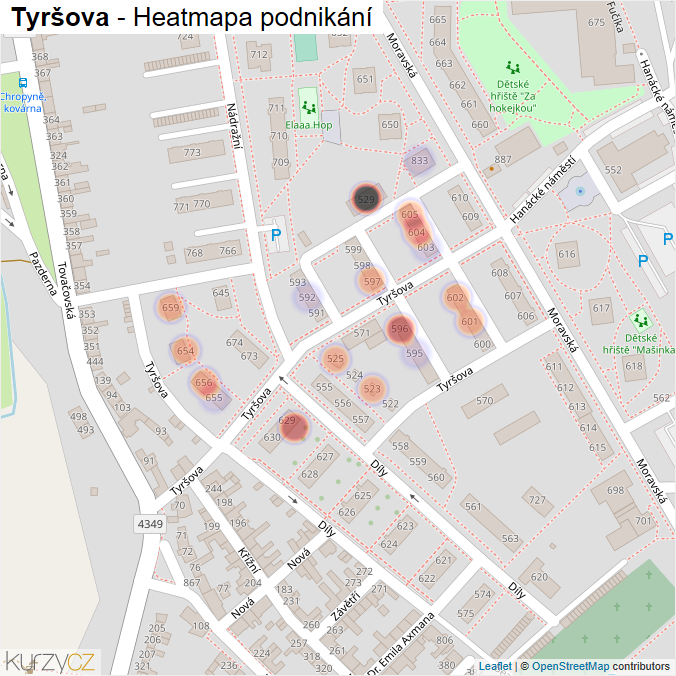 Mapa Tyršova - Firmy v ulici.