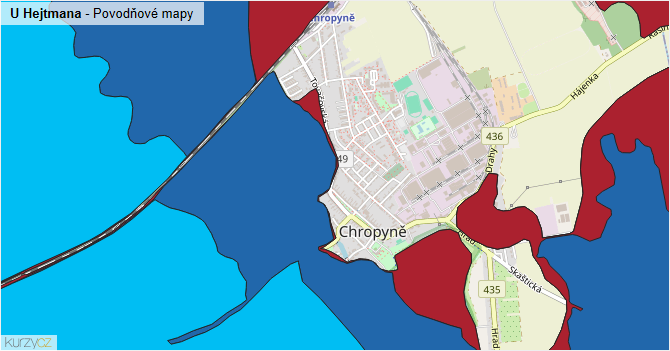 U Hejtmana - záplavové mapy stoleté vody