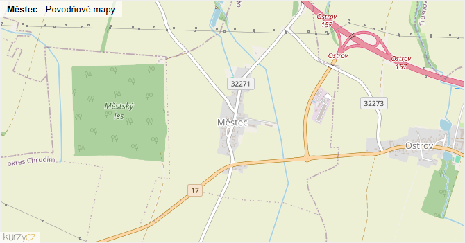 Městec - záplavové mapy stoleté vody