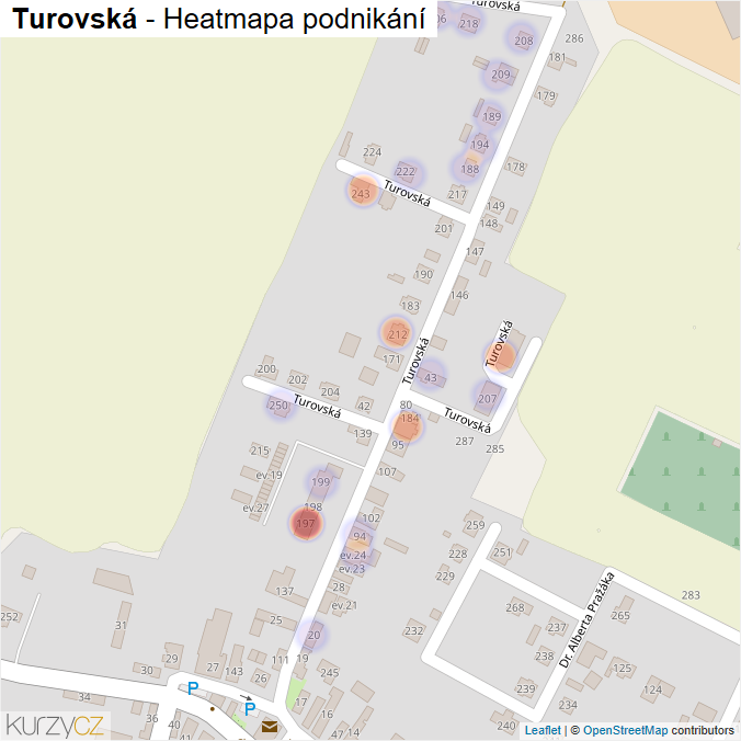 Mapa Turovská - Firmy v ulici.
