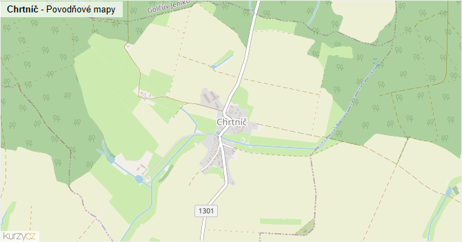 Chrtníč - záplavové mapy stoleté vody
