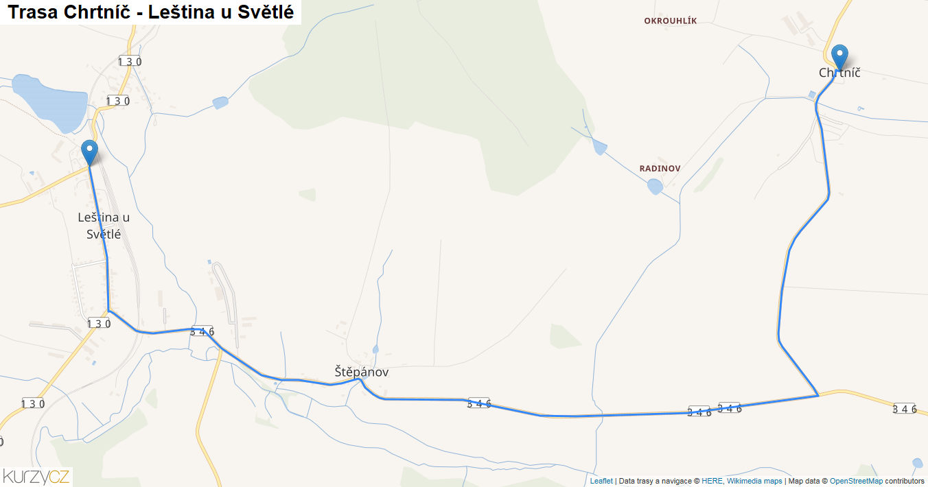 Chrtníč-Leština u Světlé, mapa trasy