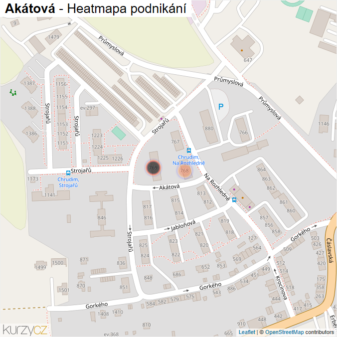 Mapa Akátová - Firmy v ulici.