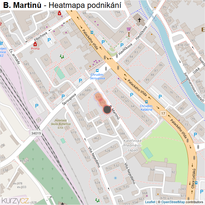 Mapa B. Martinů - Firmy v ulici.