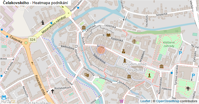 Čelakovského - mapa podnikání