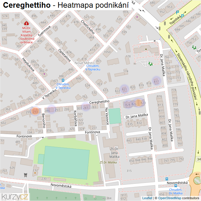 Mapa Cereghettiho - Firmy v ulici.