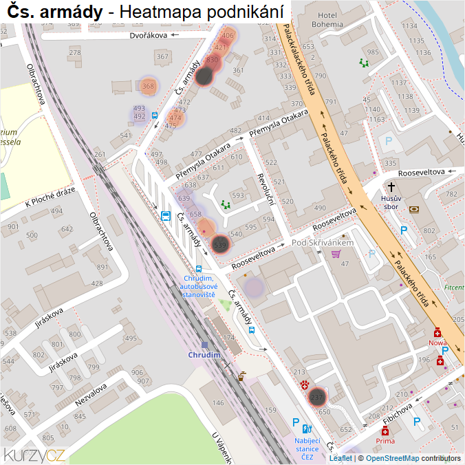 Mapa Čs. armády - Firmy v ulici.