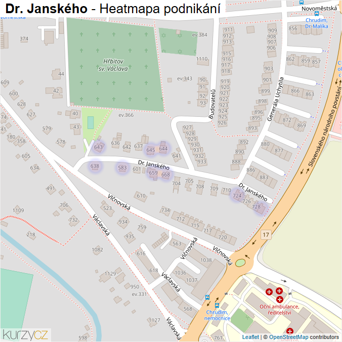 Mapa Dr. Janského - Firmy v ulici.