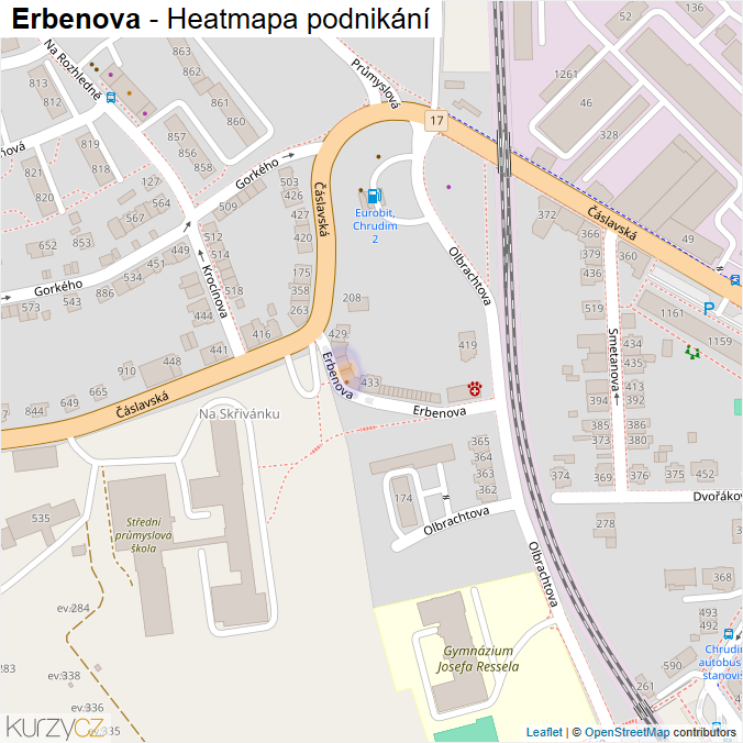 Mapa Erbenova - Firmy v ulici.