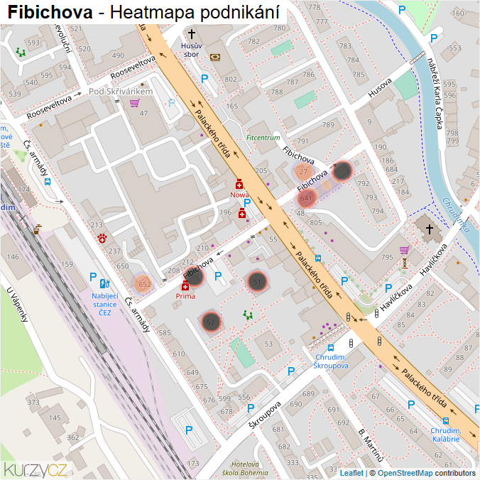 Mapa Fibichova - Firmy v ulici.