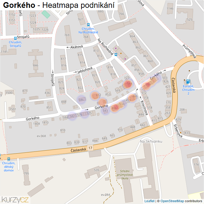 Mapa Gorkého - Firmy v ulici.