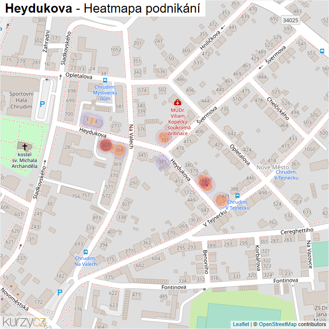 Mapa Heydukova - Firmy v ulici.