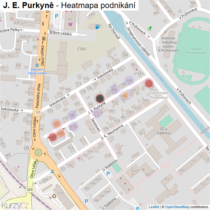 Mapa J. E. Purkyně - Firmy v ulici.
