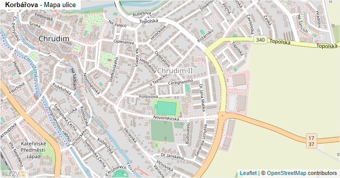 Korbářova - mapa ulice