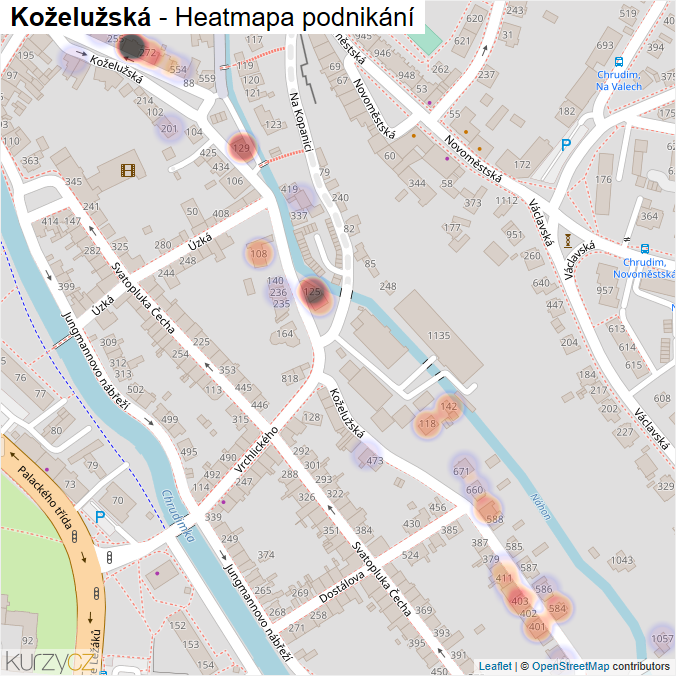 Mapa Koželužská - Firmy v ulici.