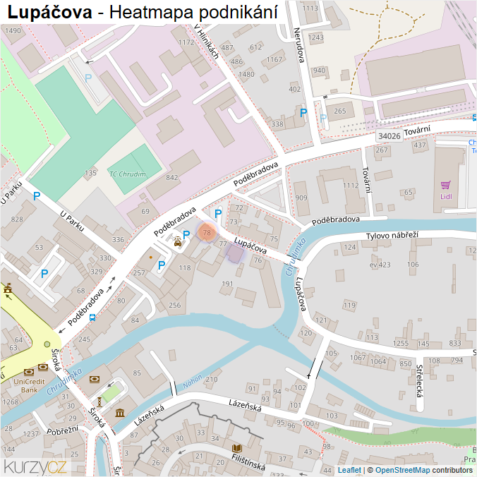 Mapa Lupáčova - Firmy v ulici.