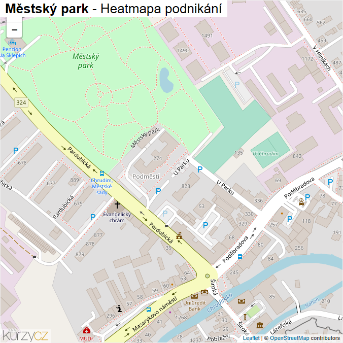 Mapa Městský park - Firmy v ulici.