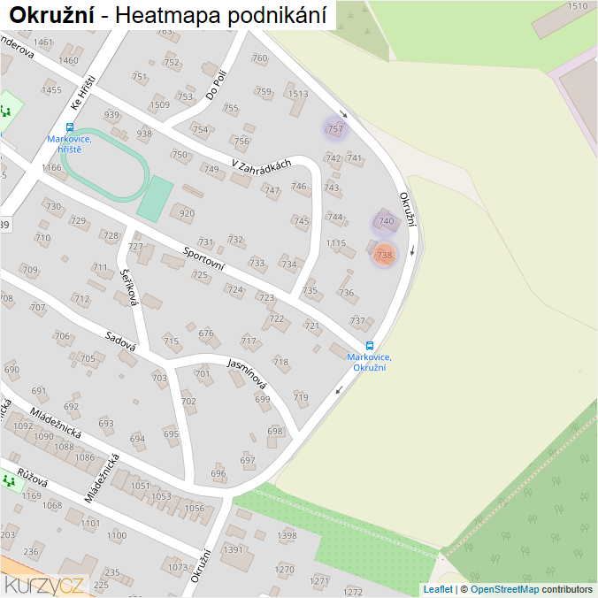 Mapa Okružní - Firmy v ulici.