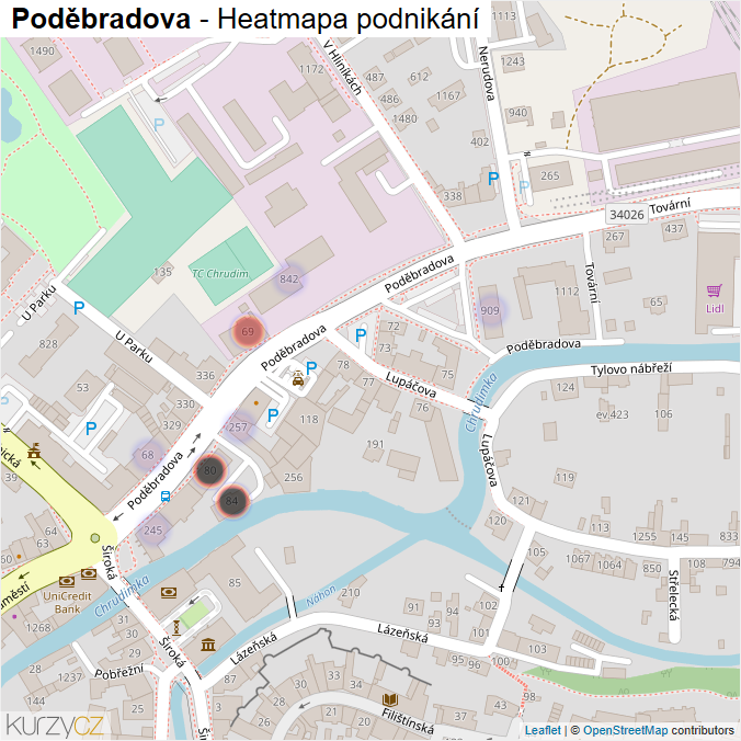 Mapa Poděbradova - Firmy v ulici.