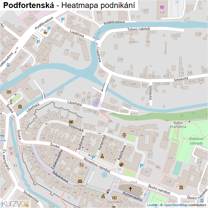 Mapa Podfortenská - Firmy v ulici.