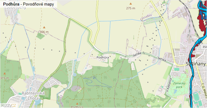 Podhůra - záplavové mapy stoleté vody