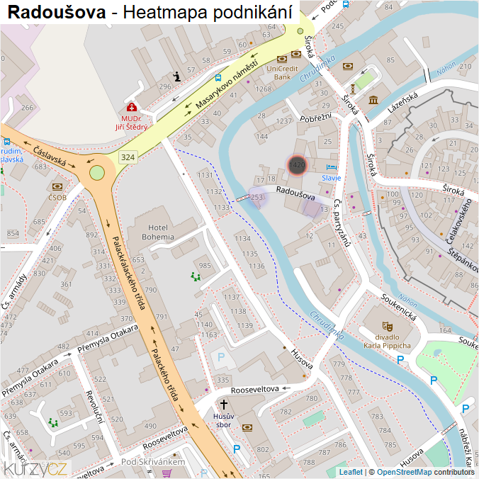 Mapa Radoušova - Firmy v ulici.