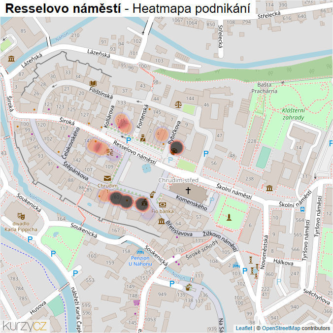 Mapa Resselovo náměstí - Firmy v ulici.