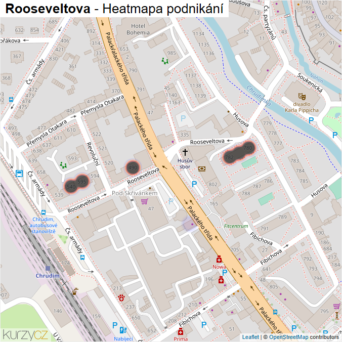 Mapa Rooseveltova - Firmy v ulici.